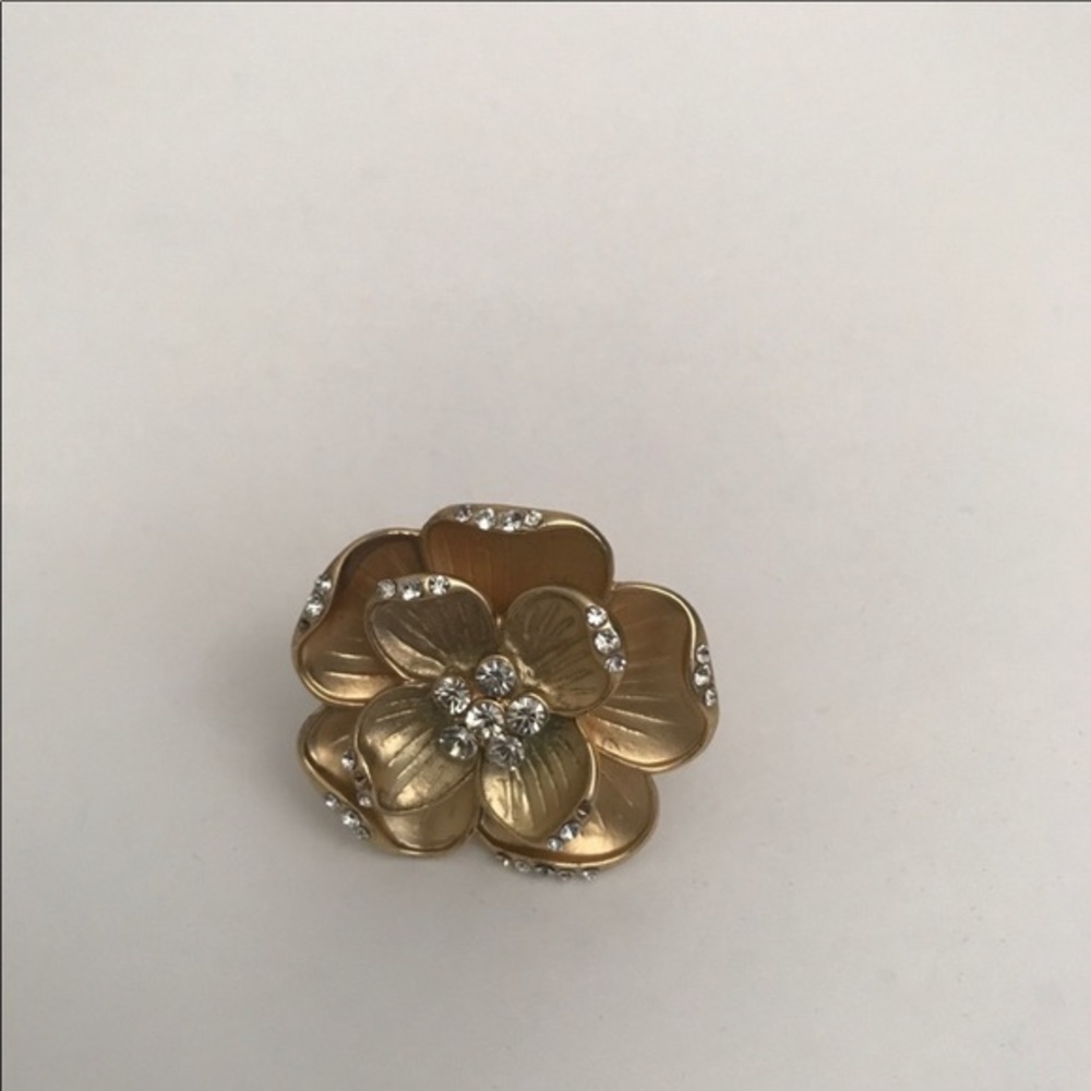 Gold Rhinestone Flower Ring